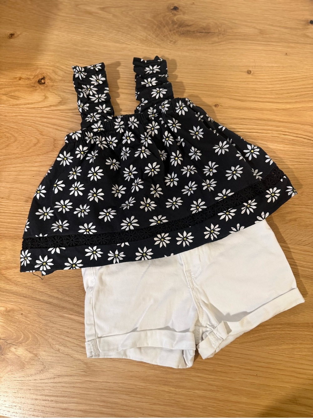 Jessica Simpson Black Daisy Ruffle Tank with White Shorts